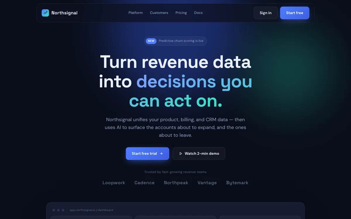 Northsignal SaaS website — modern AI revenue intelligence landing page